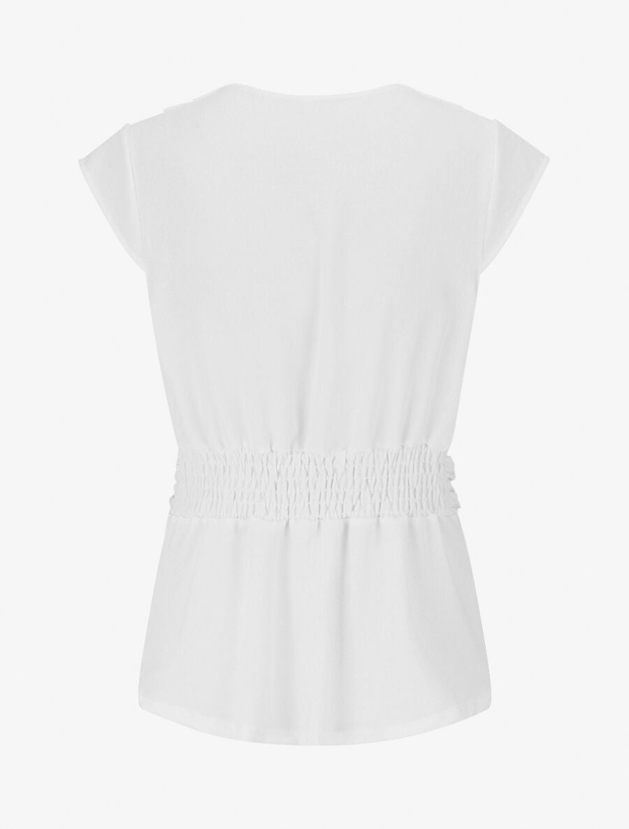 Blouse unie élastiquée à mancherons - Blanc - 2