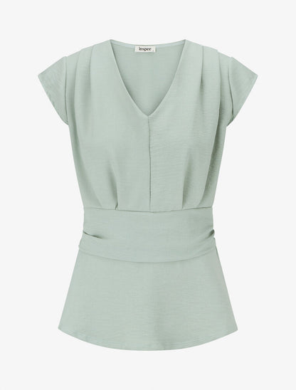 Blouse unie élastiquée à mancherons - Vert d&