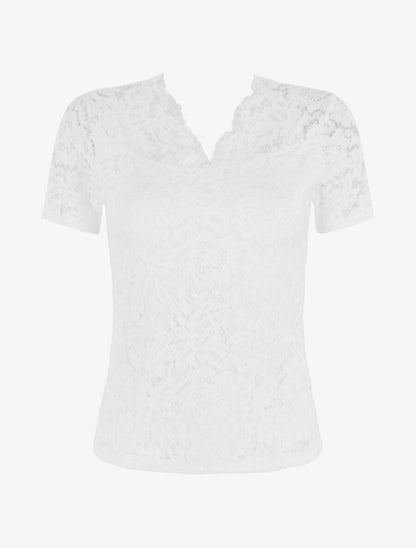 Top uni en dentelle - Blanc - 6