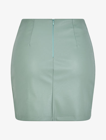 Mini-jupe fendue en simili - Vert d&