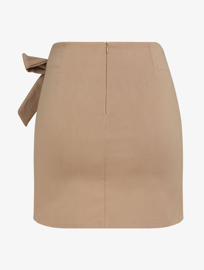 Mini-jupe portefeuille coupe droite - Taupe - 2