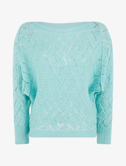 Pull brillant en maille pailletée - Turquoise - 1