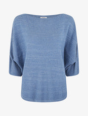 Pull en maille pailletée à col bateau - Bleu - 1