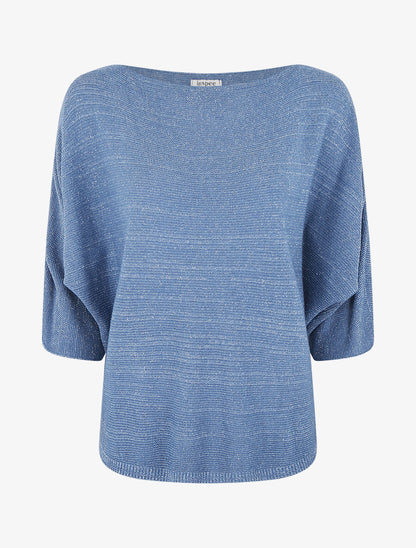 Pull en maille pailletée à col bateau - Bleu - 1