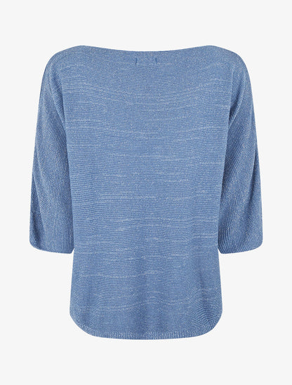 Pull en maille pailletée à col bateau - Bleu - 2