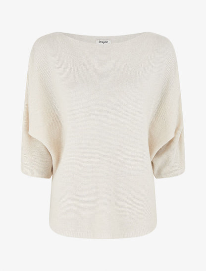 Pull en maille pailletée à col bateau - Beige - 4