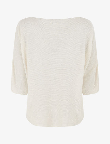 Pull en maille pailletée à col bateau - Beige - 2