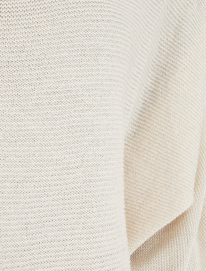 Pull en maille pailletée à col bateau - Beige - 3