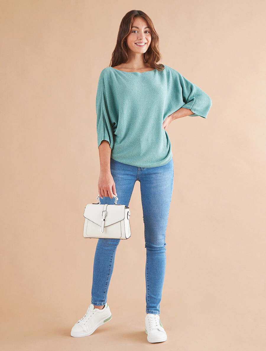 Pull en maille pailletée à col bateau - Vert d&