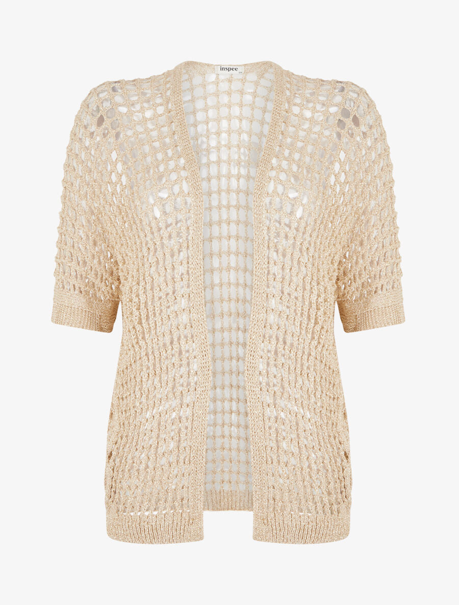 Gilet brillant en maille ajourée - Or - 4