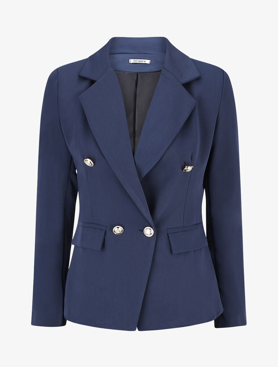 Blazer uni boutonné - Marine - 5