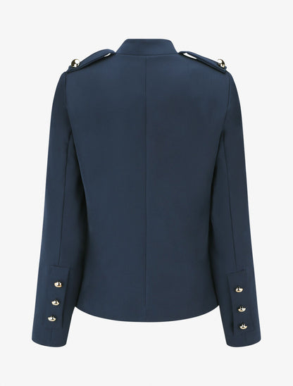 Blazer uni mi-long boutonné - Marine - 2