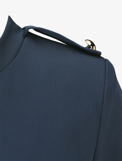 Blazer uni mi-long boutonné - Marine - 3