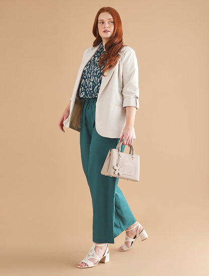 Blazer mi-long à manches à revers - Beige - 5