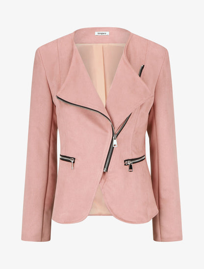 Veste en suédine style perfecto - Vieux rose - 4