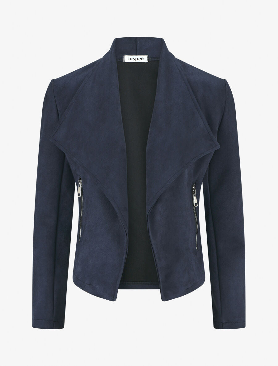 Veste en suédine à pans asymétriques - Marine - 5