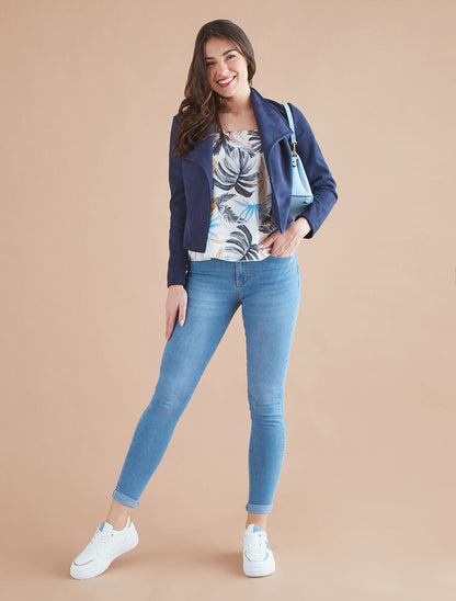 Veste en suédine à pans asymétriques - Marine - 4