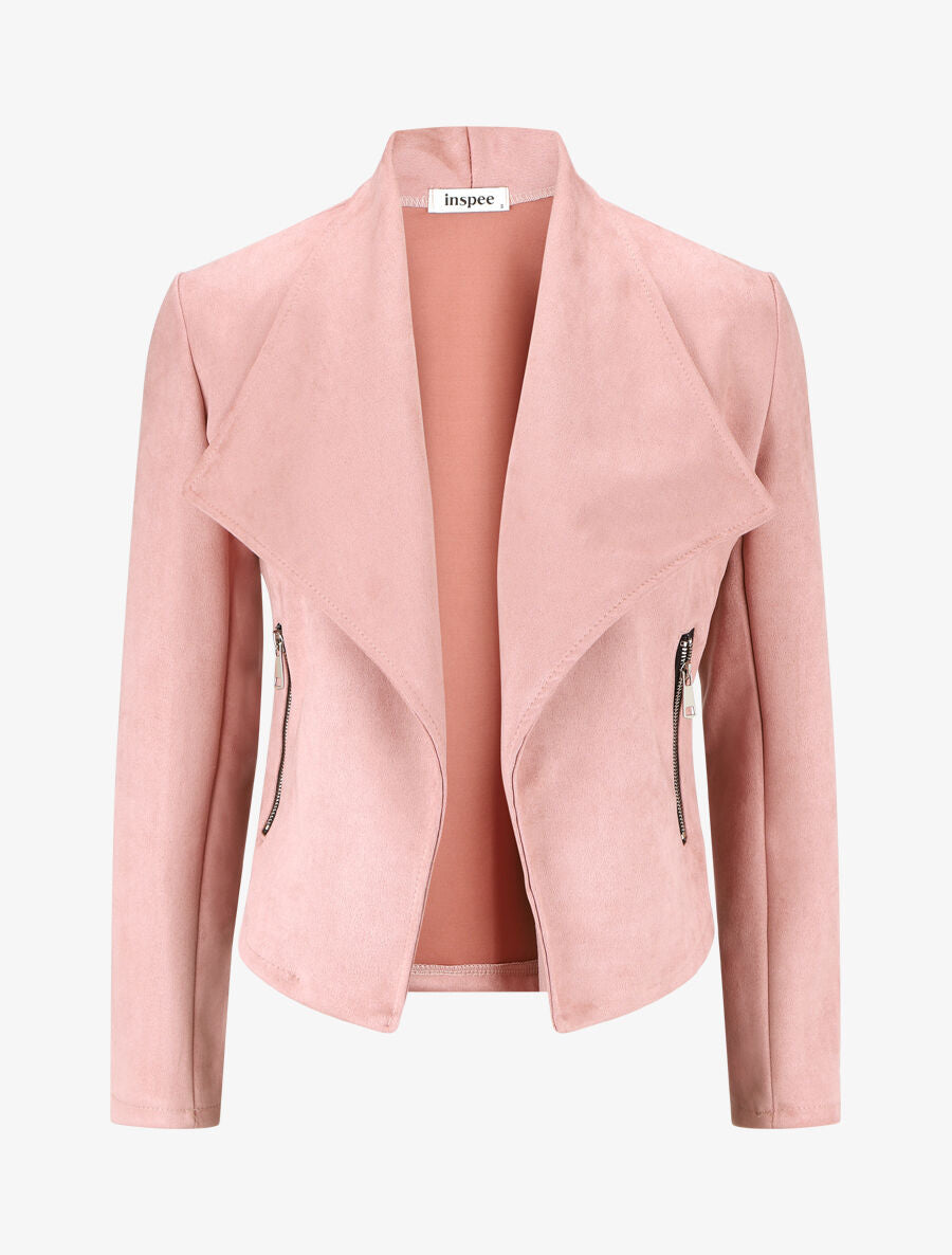 Veste en suédine à pans asymétriques - Rose - 1