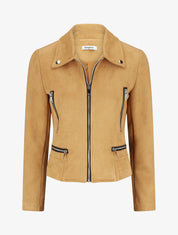 Veste en suédine à zips décoratifs - Camel - 1