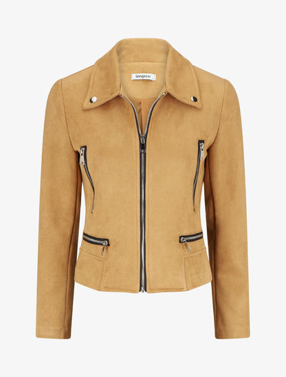 Veste en suédine à zips décoratifs - Camel - 1