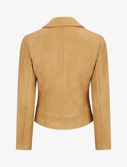 Veste en suédine à zips décoratifs - Camel - 2