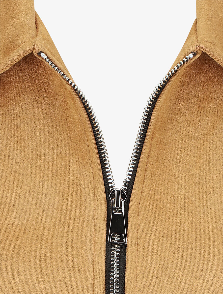Veste en suédine à zips décoratifs - Camel - 3