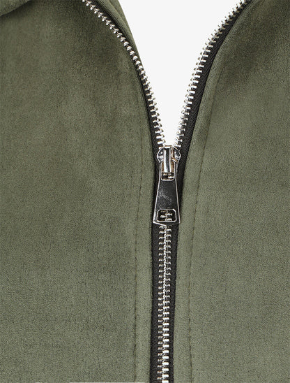 Veste en suédine à zips décoratifs - Kaki - 3