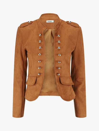 Veste en suédine à boutons décoratifs - Camel - 1