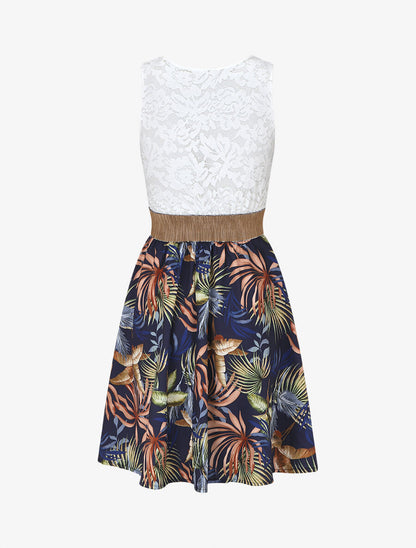 Robe bi-matière imprimé tropical - Marine - 2