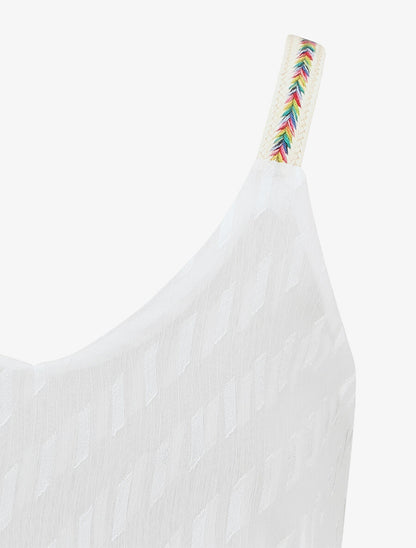 Débardeur droit en voile bretelles fantaisies - Blanc - 3