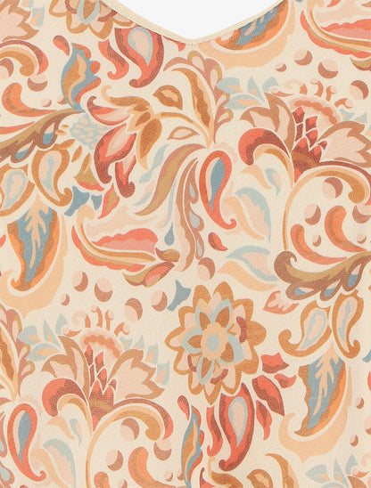 Débardeur motif fleuri et bretelles fantaisies - Beige - 3