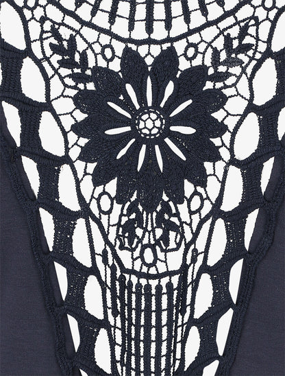 Débardeur droit uni dos en crochet - Marine - 3