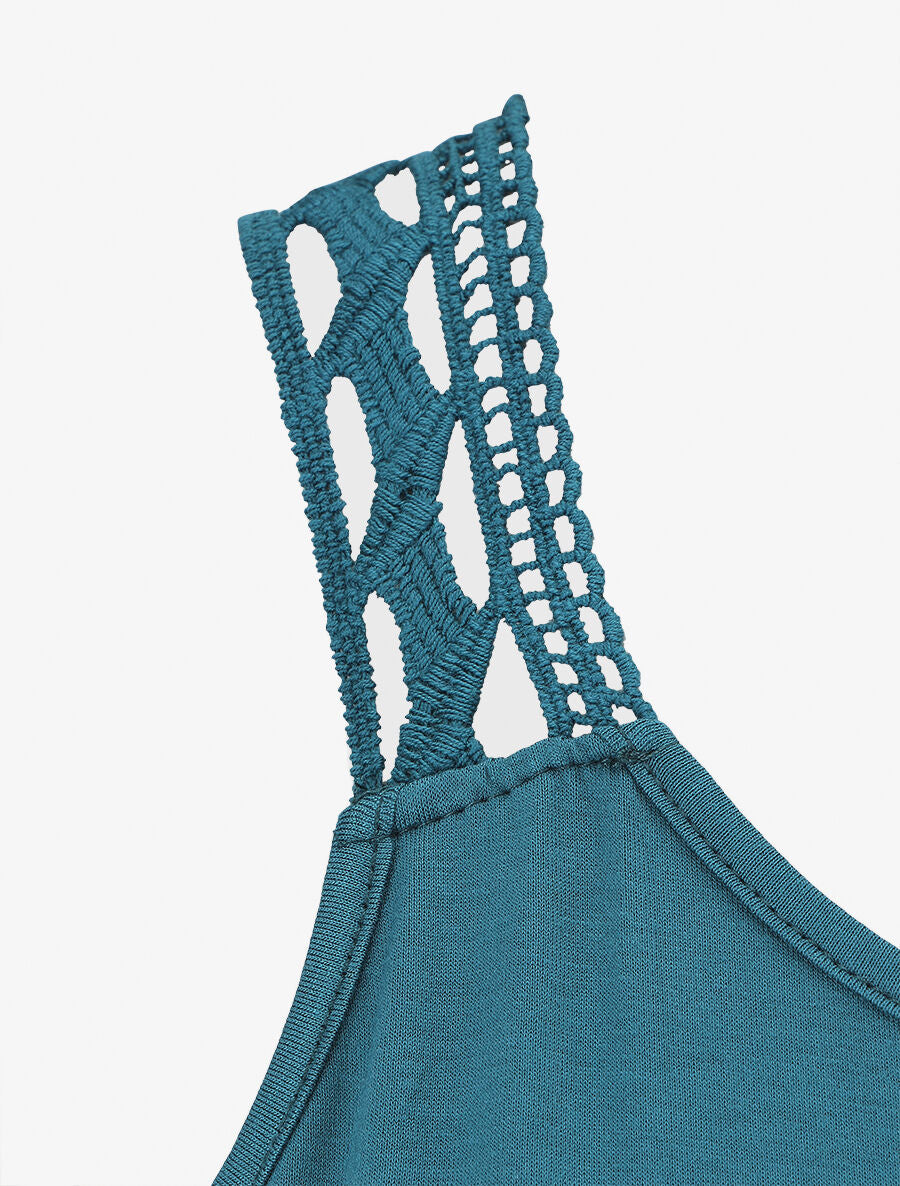 Débardeur droit uni dos en crochet - Bleu canard - 3