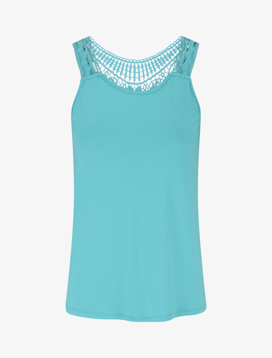 Débardeur droit uni dos en crochet - Turquoise - 1