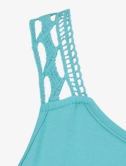 Débardeur droit uni dos en crochet - Turquoise - 3