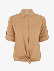 Chemise à nouer et à manches retroussables - Camel - 1
