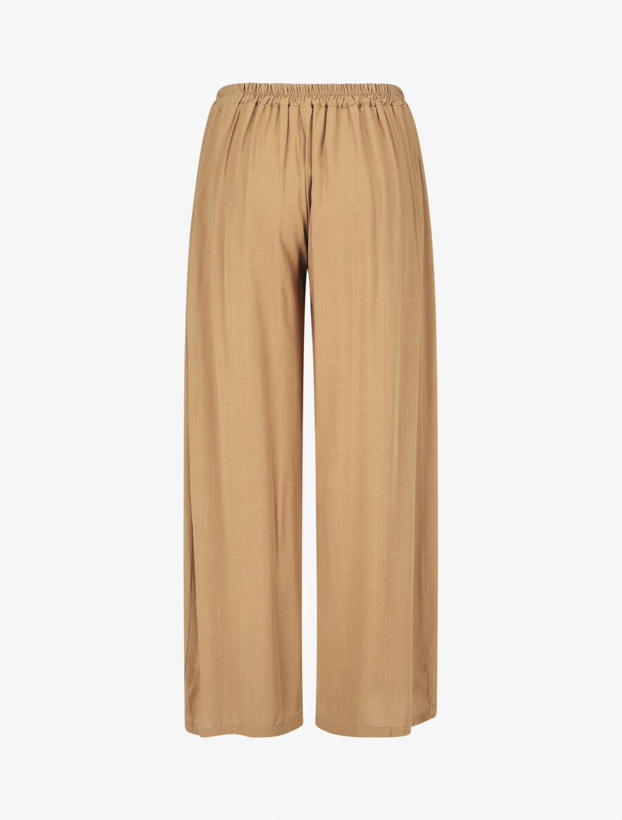 Pantalon ample et fluide taille haute élastiquée - Camel - 2