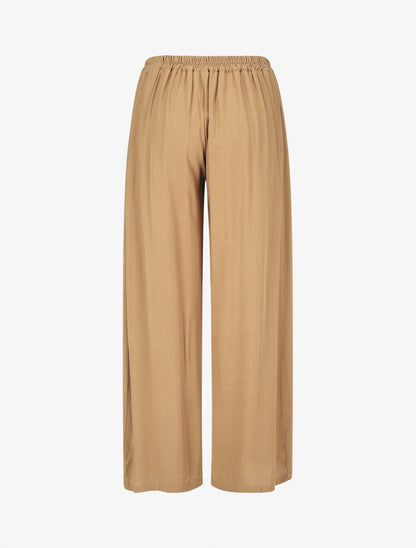 Pantalon ample et fluide taille haute élastiquée - Camel - 2