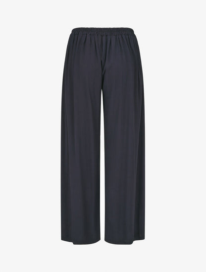 Pantalon ample et fluide taille haute élastiquée - Marine - 2