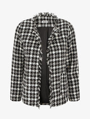 Veste en tweed ouverte à détail frangé - Noir - 4