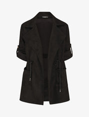 Veste longue unie en suédine - Noir - 4