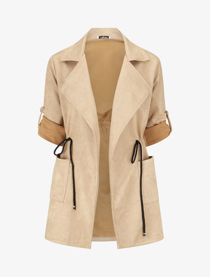 Veste longue unie en suédine - Beige - 1