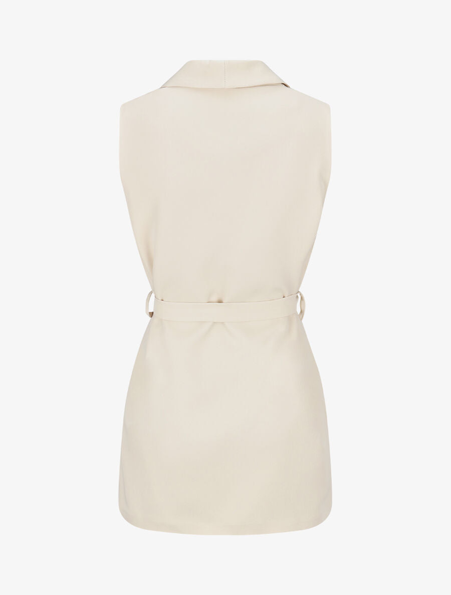 Blazer long uni sans manches - Beige - 2