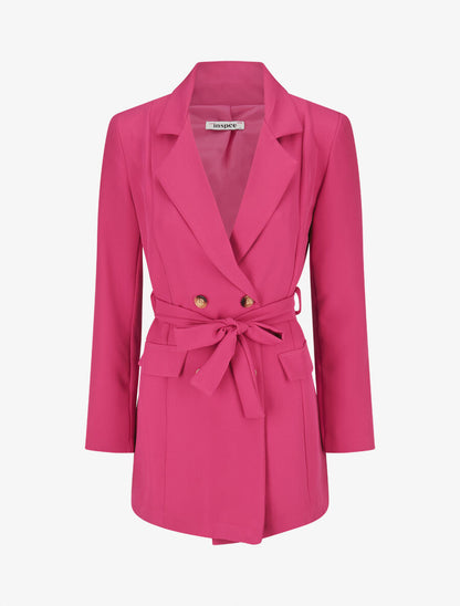 Blazer long uni ceinturé - Fushia - 1
