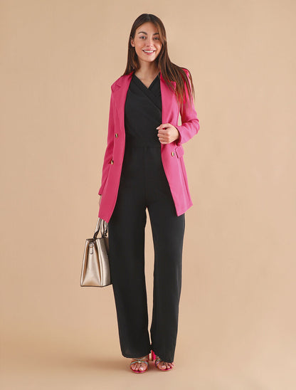 Blazer long uni ceinturé - Fushia - 4