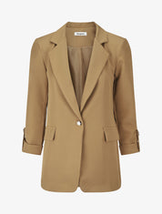 Blazer mi-long uni boutonné - Camel - 5