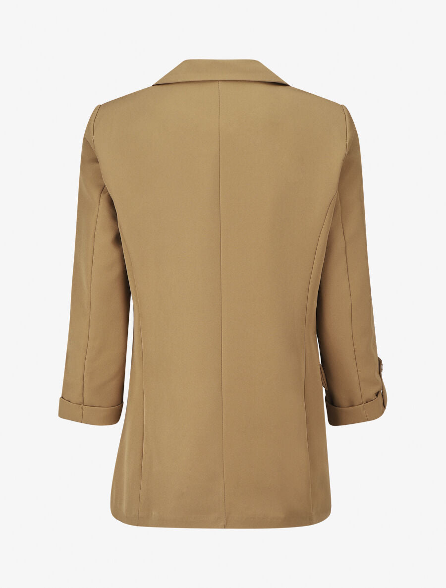 Blazer mi-long uni boutonné - Camel - 2