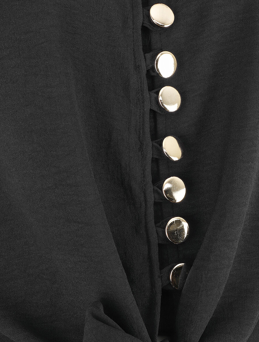 Top à fermeture boutonnée et liens à nouer - Noir - 3