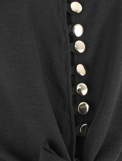Top à fermeture boutonnée et liens à nouer - Noir - 3