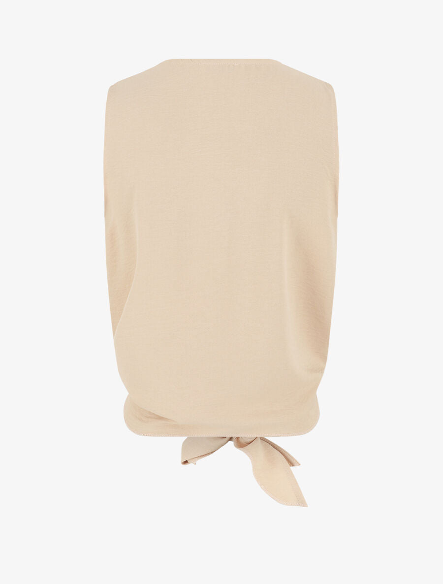Top à fermeture boutonnée et liens à nouer - Beige - 2